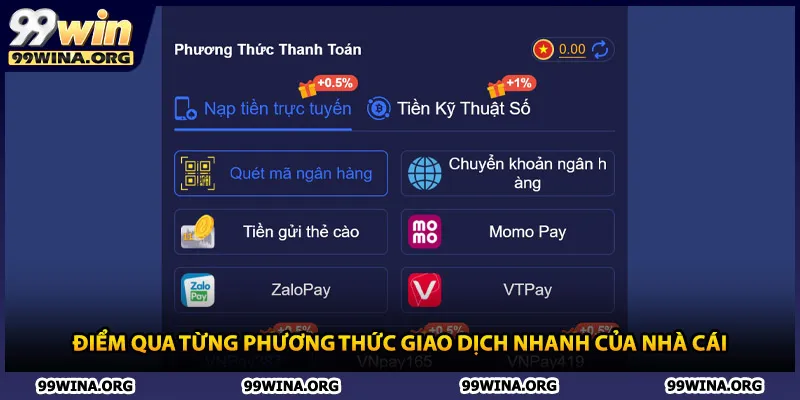 Điểm qua từng phương thức giao dịch nhanh của nhà cái